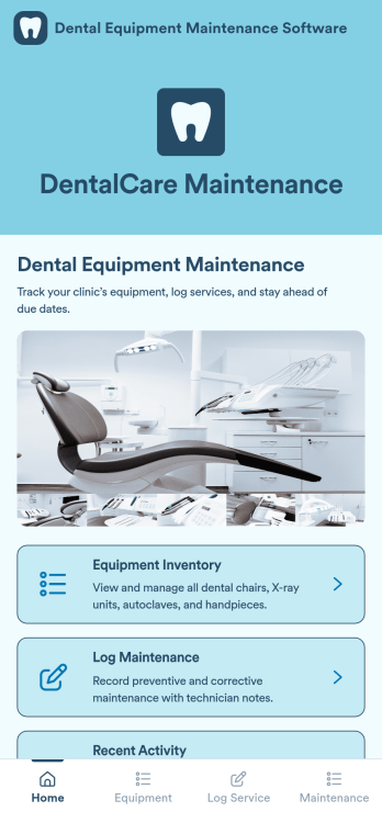 Dental Equipment Maintenance Software App Template