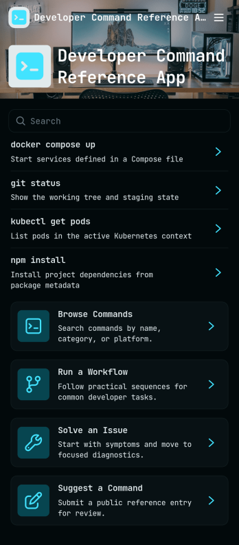 Developer Command Reference App Template