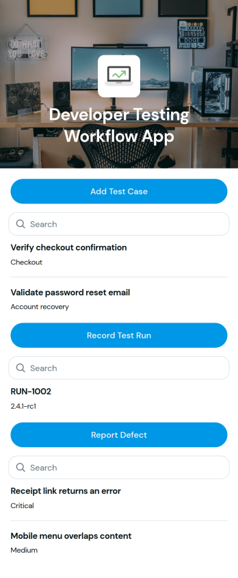 Developer Testing Workflow App Template