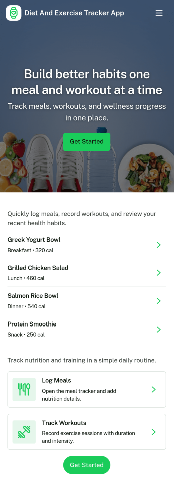 Diet and Exercise Tracker App Template