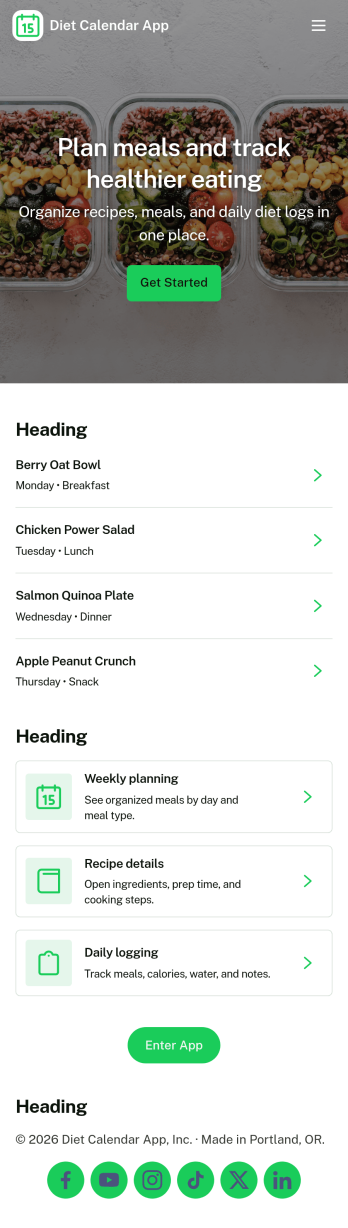 Diet Calendar App Template