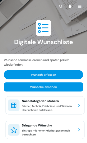 Digitale Wunschlisten-App