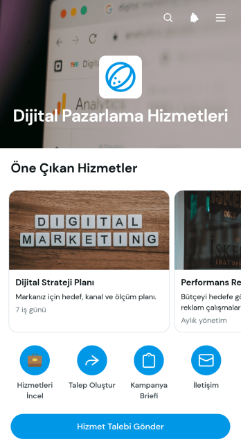 Dijital Pazarlama Hizmetleri Uygulama Șablonu
