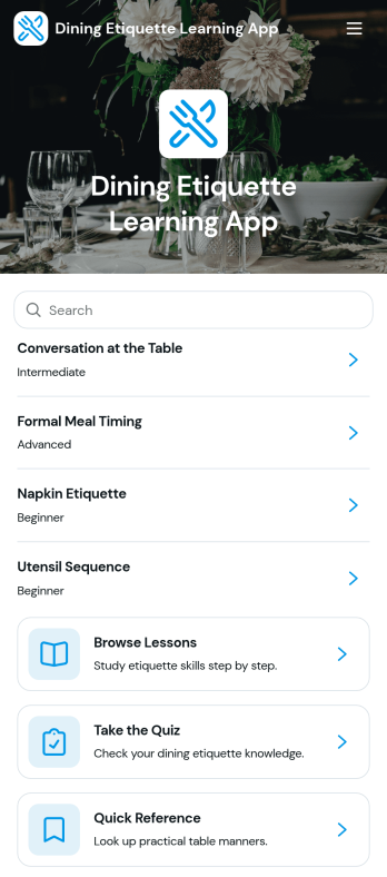 Dining Etiquette Learning App Template