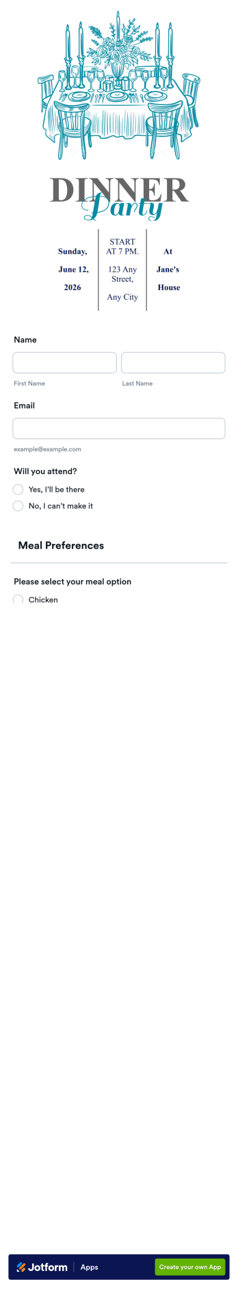 Dinner RSVP App Template