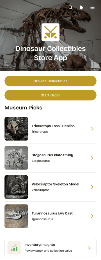 Dinosaur Collectibles Store App Template