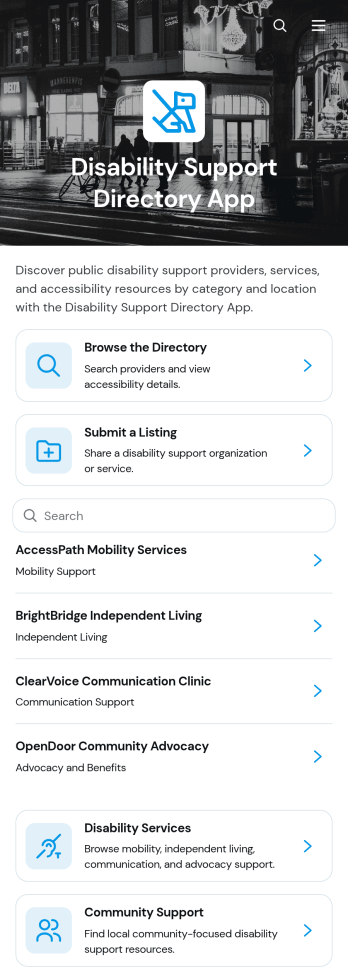 Disability Support Directory App Template
