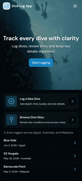 Dive Log App Template