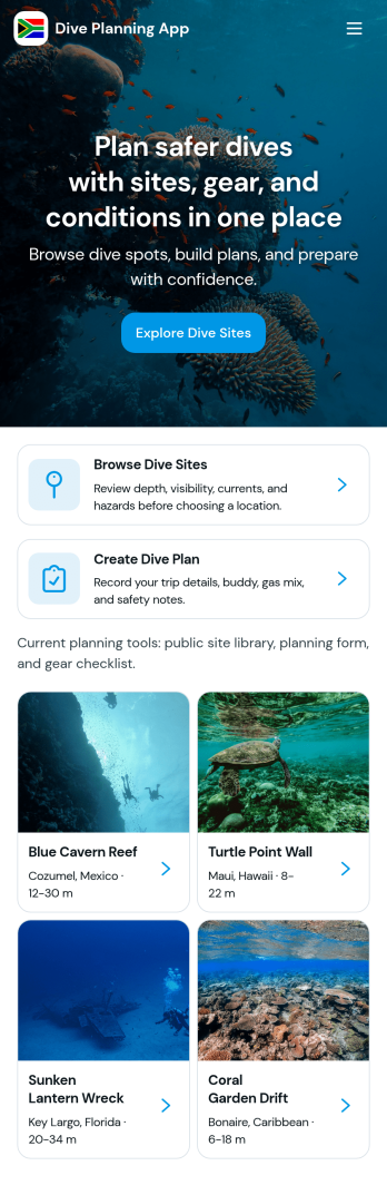 Dive Planning App Template