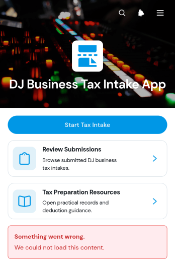 DJ Business Tax Intake App Template