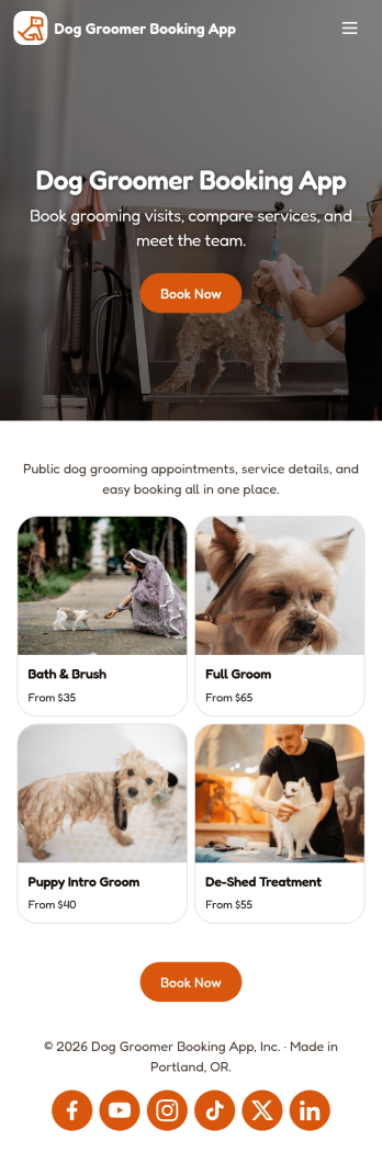 Dog Groomer Booking App Template