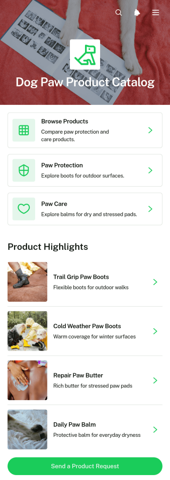 Dog Paw Product Catalog App Template