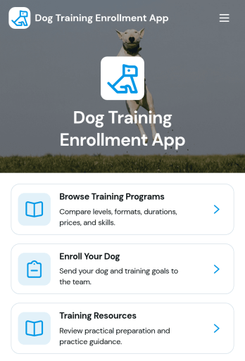 Dog Training Enrollment App Template