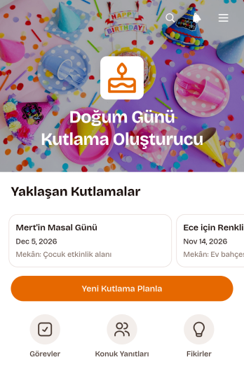 Doğum Günü Kutlaması Oluşturma Uygulama Șablonu