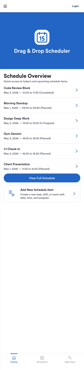 Drag & Drop Scheduler App Template