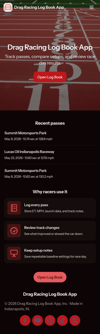 Drag Racing Log Book App Template