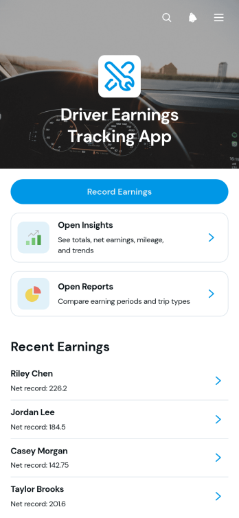 Driver Earnings Tracking App Template