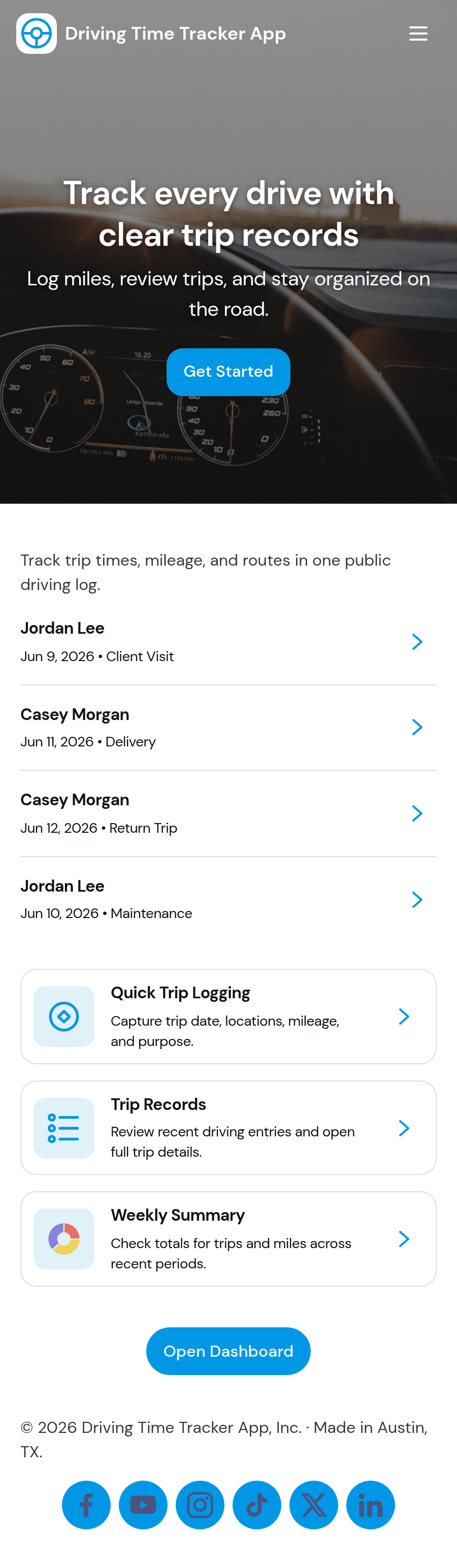 Driving Time Tracker App Template | Jotform