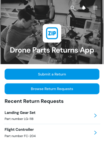 Drone Parts Returns App Template