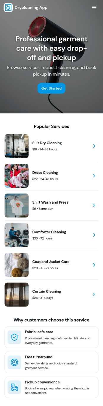 Drycleaning App Template