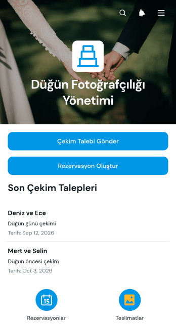Düğün Fotoğrafçılığı Yönetim Uygulama Șablonu