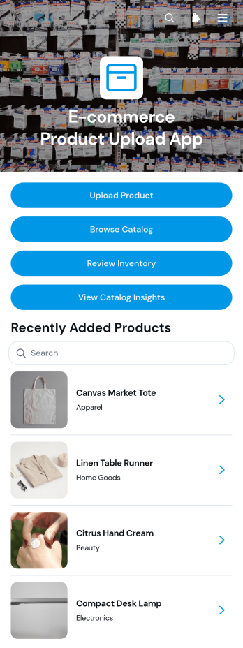 E-commerce Product Upload App Template