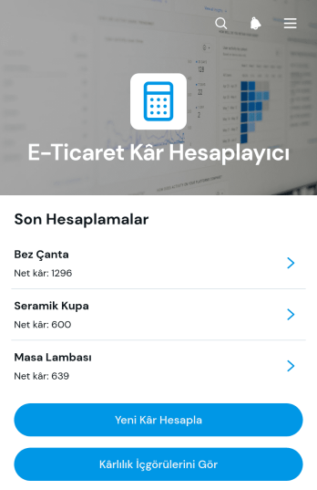 E-Ticaret Kâr Hesaplama Uygulama Șablonu