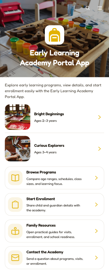 Early Learning Academy Portal App Template