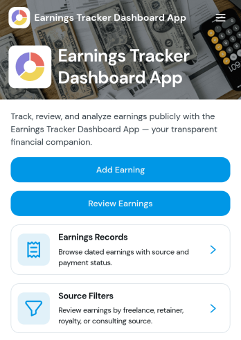 Earnings Tracker Dashboard App Template