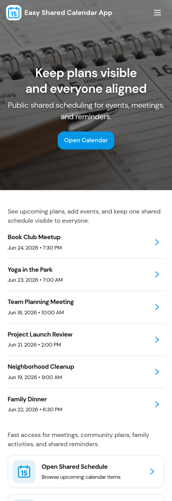 Easy Shared Calendar App Template