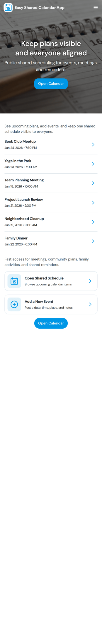 Easy Shared Calendar App Template