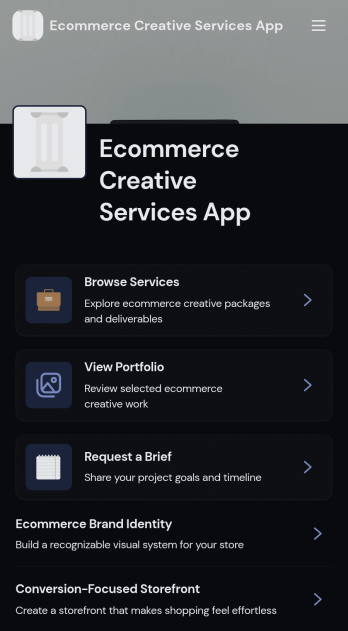 Ecommerce Creative Services App Template