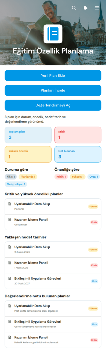 Eğitim Özelliği Planlama Uygulama Șablonu
