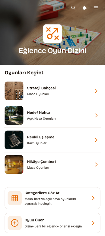Eğlence Oyunları Rehberi Uygulama Șablonu