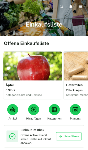 Einkaufslisten-App für Lebensmittel