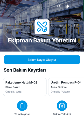 Ekipman Bakım Yönetimi Uygulama Șablonu