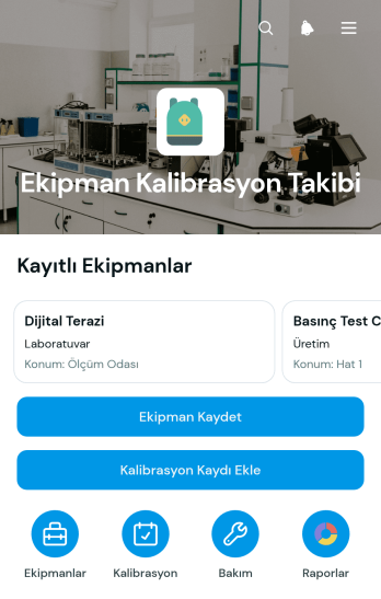 Ekipman Kalibrasyon Takip Uygulama Șablonu