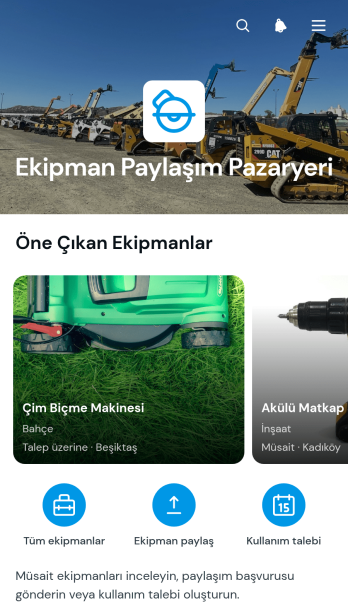 Ekipman Paylaşım Pazaryeri Uygulama Șablonu