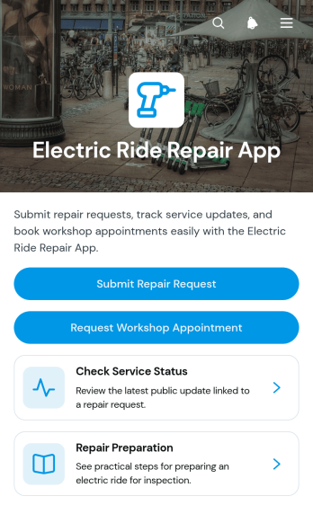 Electric Ride Repair App Template