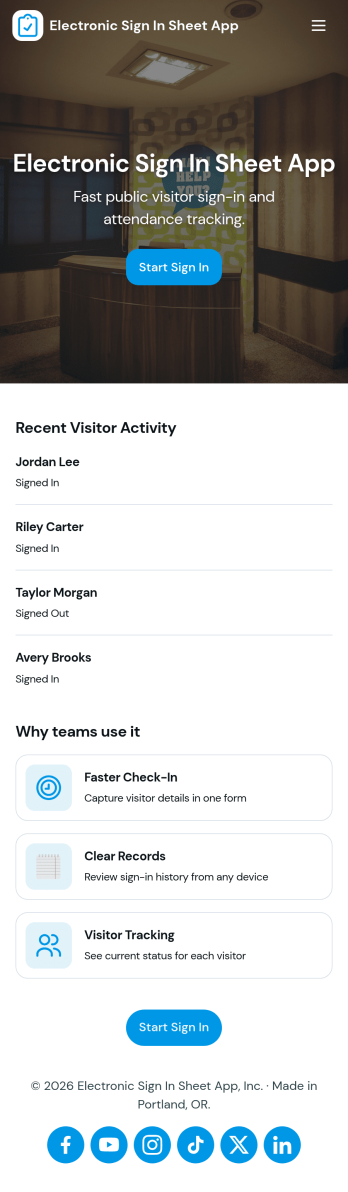 Electronic Sign in Sheet App Template