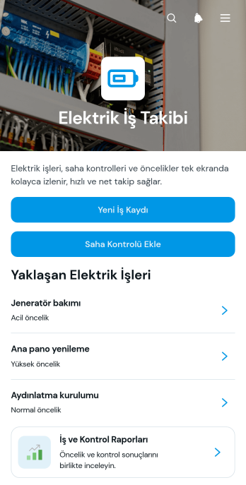 Elektrik İşleri Takip Uygulama Șablonu