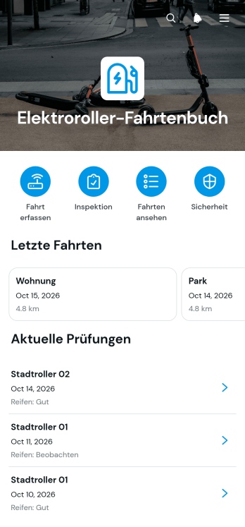 Elektroroller-Fahrtenbuch-App
