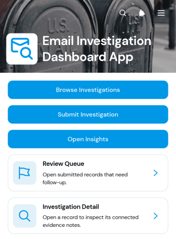 Email Investigation Dashboard App Template