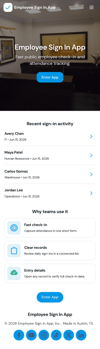 Employee Sign in App Template