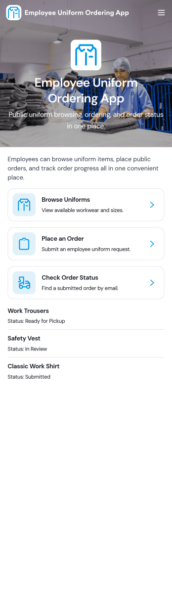 Employee Uniform Ordering App Template