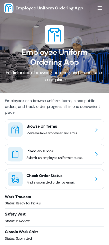 Employee Uniform Ordering App Template