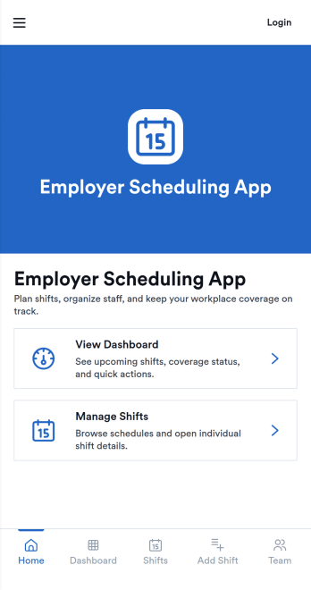 Employer Scheduling App Template