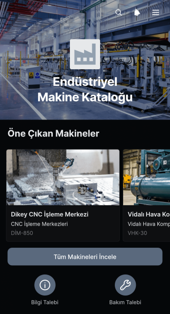 Endüstriyel Makine Kataloğu Uygulama Șablonu