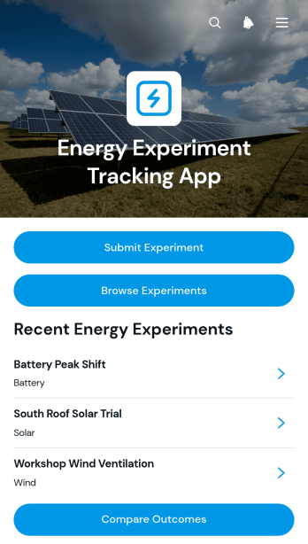 Energy Experiment Tracking App Template