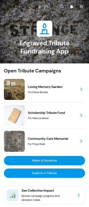 Engraved Tribute Fundraising App Template